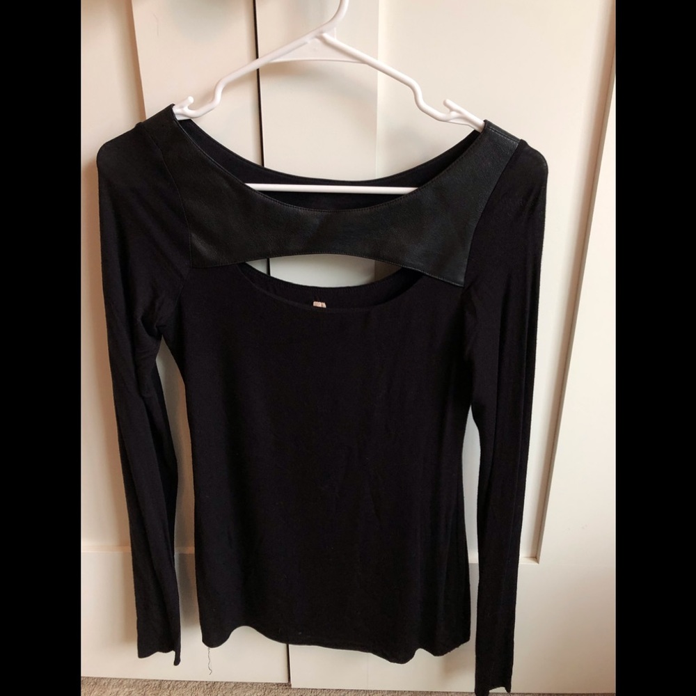 Leather trimmed blouse